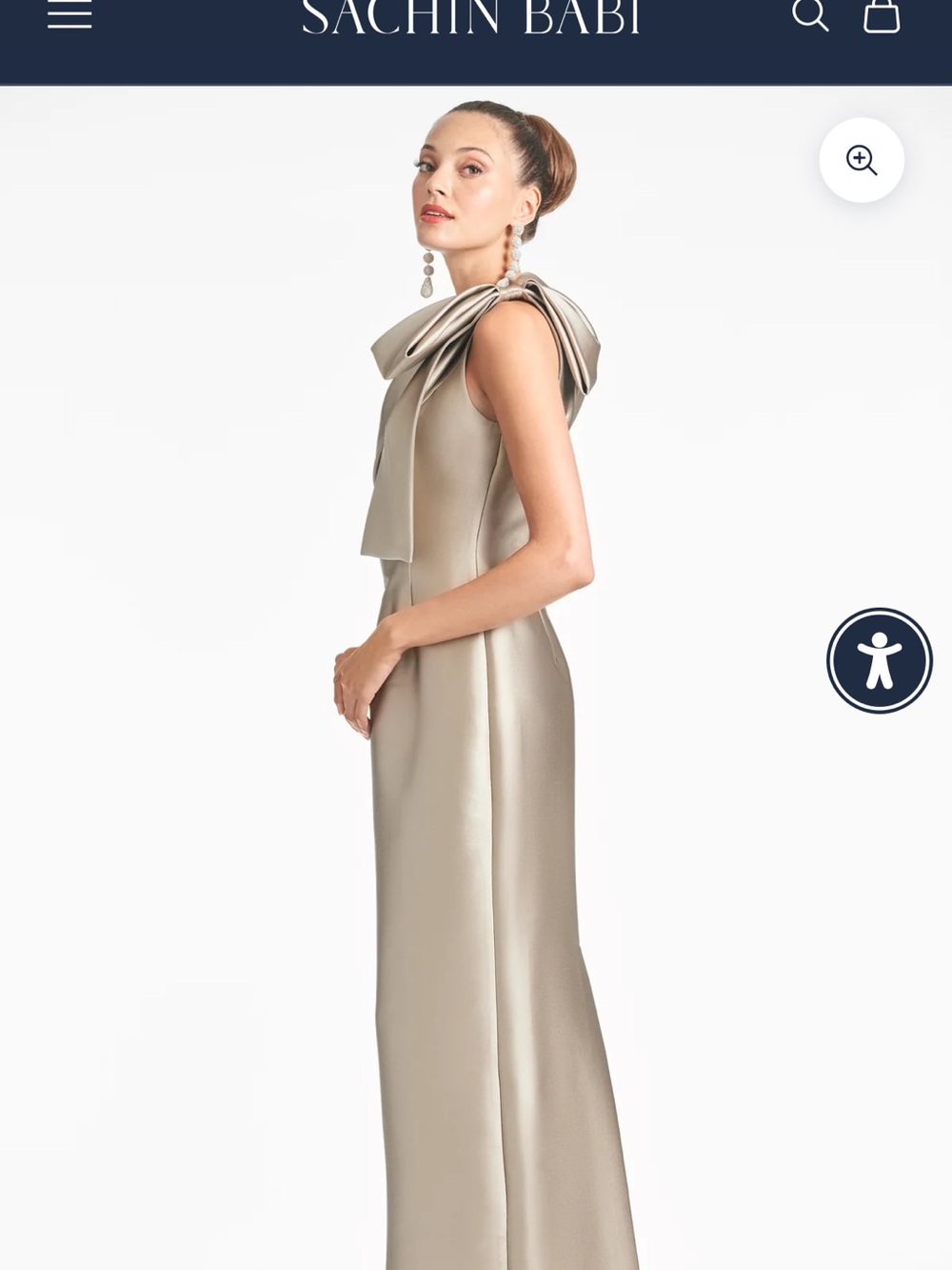 Sachin + Babi Champagne Satin Bow-Shoulder Maxi Gown